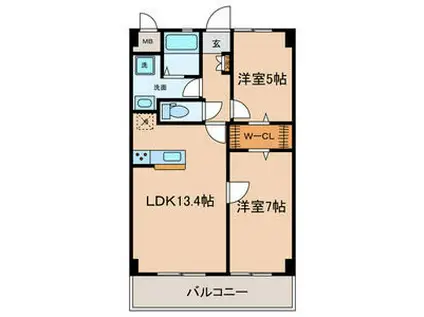 グランドールIII(2LDK/4階)の間取り写真