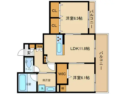 ジー コート ホウゼンジ(2LDK/3階)の間取り写真