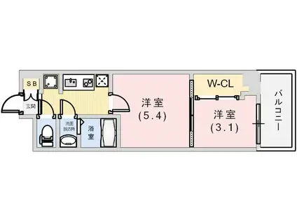 セレニテ兵庫エクラ(2K/4階)の間取り写真