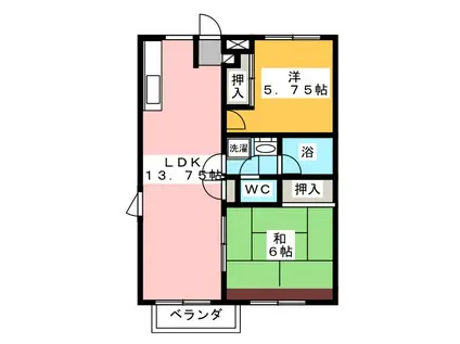 パストラーレ日永2号棟(2LDK/2階)の間取り写真