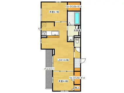 トリヴァンベール・鷹取(1LDK/2階)の間取り写真