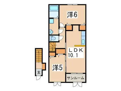 カーサ・グリーンヒルズ(2LDK/2階)の間取り写真