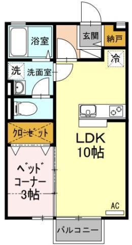 ヴィラセゾン III(1LDK/2階)の間取り写真