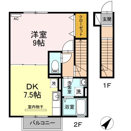 徳島県小松島市 2階建 築21年(1DK/2階)の間取り写真