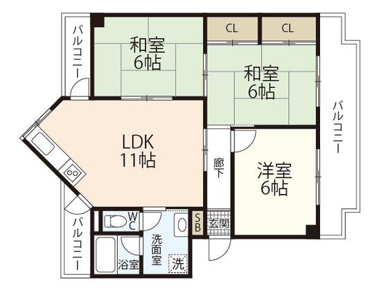スワビル(3LDK/4階)の間取り写真