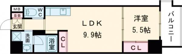 ZONNA神戸磯上通(1LDK/2階)の間取り写真