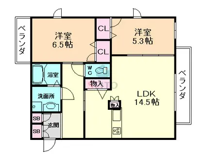グリーンガーデン松桐(2LDK/3階)の間取り写真