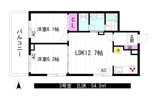 MERVE中野(2LDK/3階)の間取り写真