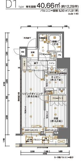 メインステージ神田須田町(1LDK/3階)の間取り写真