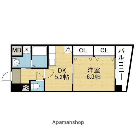 コンフォール平野(1DK/4階)の間取り写真