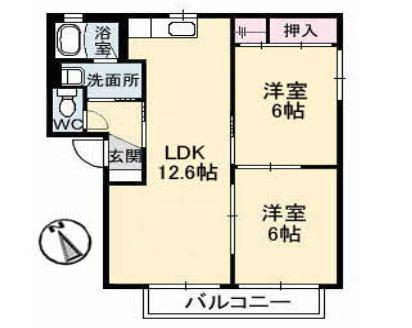 バリュージュアカギ(2LDK/1階)の間取り写真