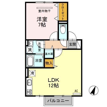 インペリアルコート B(1LDK/2階)の間取り写真