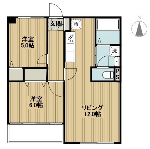 西片マンション(2LDK/4階)の間取り写真