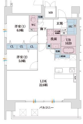 スプランディッド本町グラン(2LDK/19階)の間取り写真