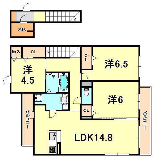 グレイスコート芦屋大原町(3LDK/2階)の間取り写真