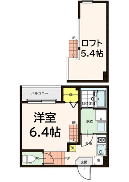 アリオ宮城野原(1K/2階)の間取り写真