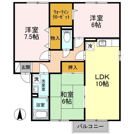 ウィンディビレッジ A棟(3LDK/1階)の間取り写真