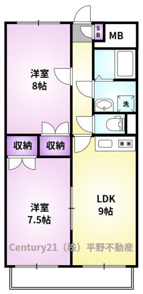 グランドヒル野中(2LDK/4階)の間取り写真
