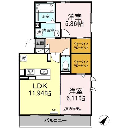 メゾンシュシュ(2LDK/3階)の間取り写真