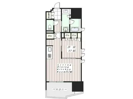 ライオンズ千代田三崎町(1LDK/4階)の間取り写真