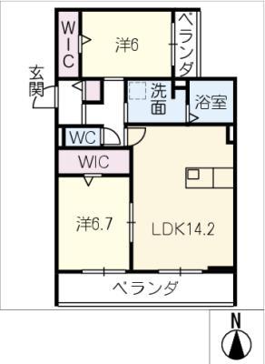 HARMONIOUS福江(2LDK/2階)の間取り写真