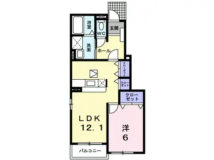 パセーオ ロジュマンB(1LDK/1階)の間取り写真
