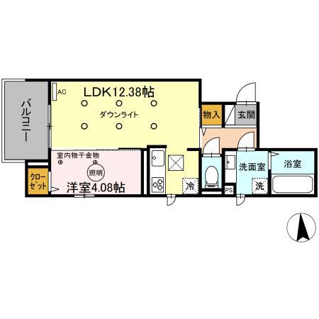 アルカンジュ東合川(1LDK/2階)の間取り写真