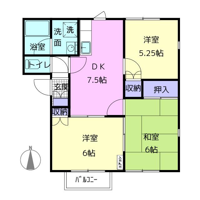 カンパーニュ寿A(3DK/2階)の間取り写真
