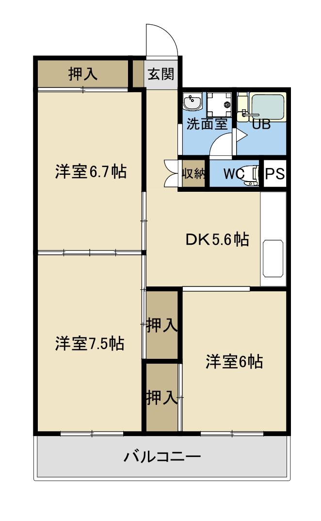 寺尾駅ビューハイツ(3DK/2階)の間取り写真
