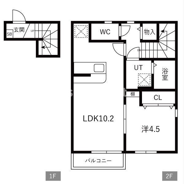 REON北町(1LDK/2階)の間取り写真