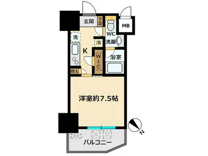 パークリュクス白金高輪(1K/6階)の間取り写真