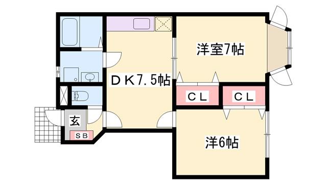 クレストヨコセキ(2DK/1階)の間取り写真