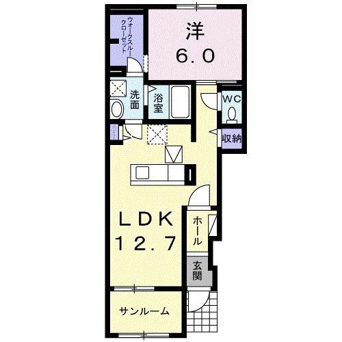 ドミール シオン(1LDK/1階)の間取り写真