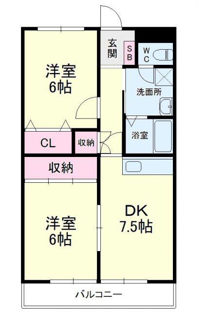 パインクレスト1(2DK/1階)の間取り写真
