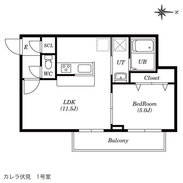 カレラ伏見(1LDK/5階)の間取り写真