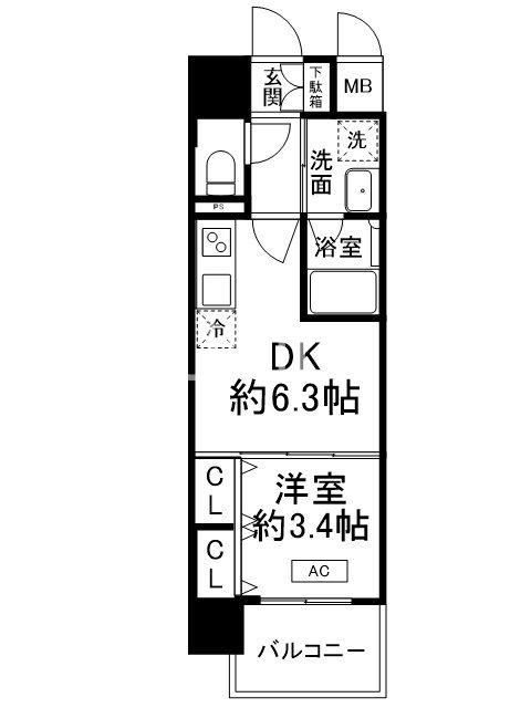 リシュドール梅小路(1DK/10階)の間取り写真