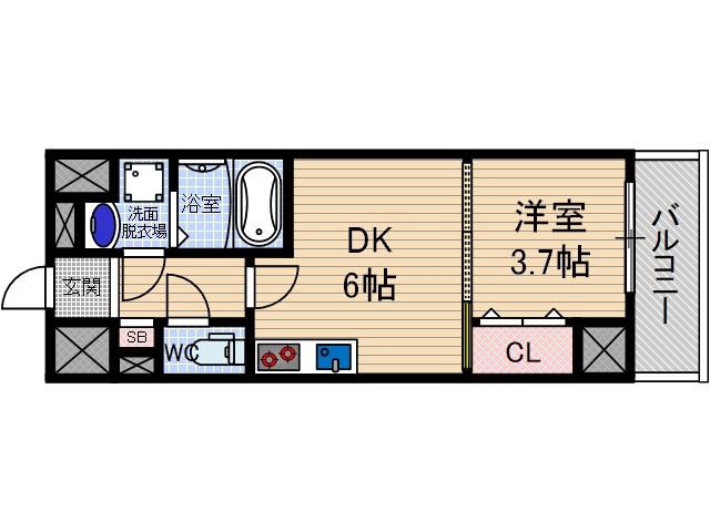 S-RESIDENCE千里丘(1DK/14階)の間取り写真