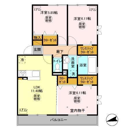 ＪＲ久留里線 祇園駅(千葉) 徒歩9分 3階建 築9年(3LDK/3階)の間取り写真