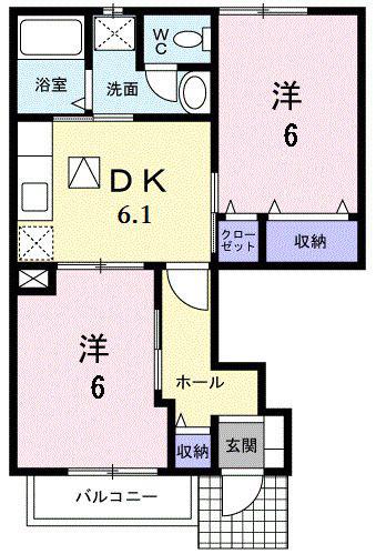 ブライト・ハウスB(2DK/1階)の間取り写真