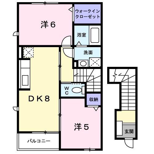 デンファーレ(2DK/2階)の間取り写真