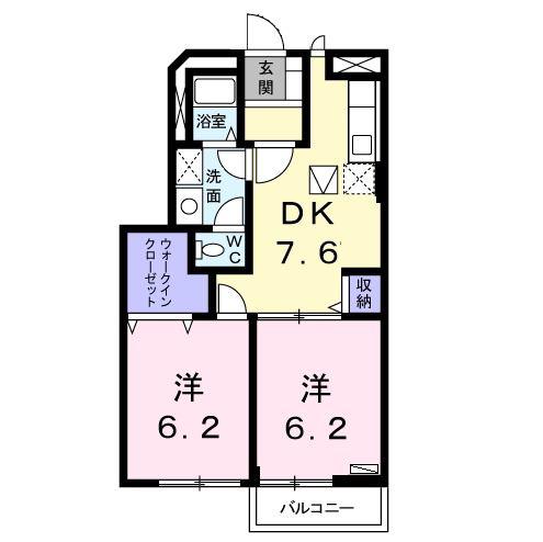 ブライトK(2DK/1階)の間取り写真