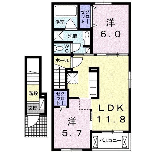 ルピナス II(2LDK/2階)の間取り写真