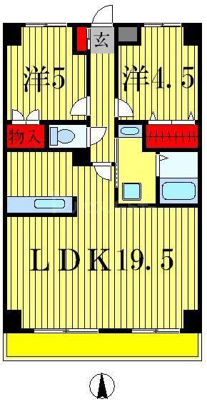 グランディス新八柱(2LDK/4階)の間取り写真