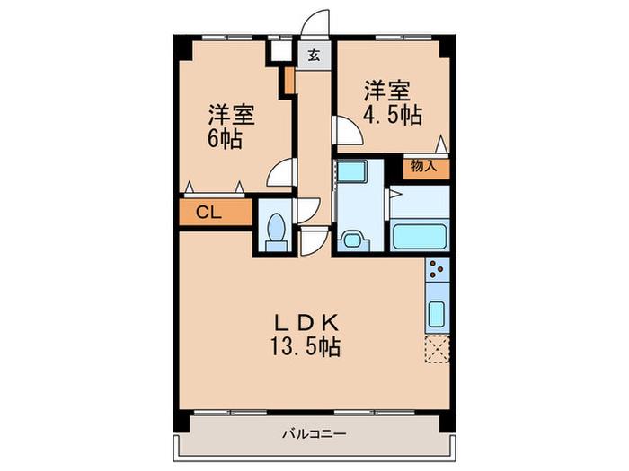 ハイム三味西(2LDK/4階)の間取り写真