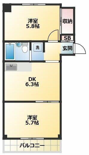 仙台坂アルカディア(2DK/7階)の間取り写真