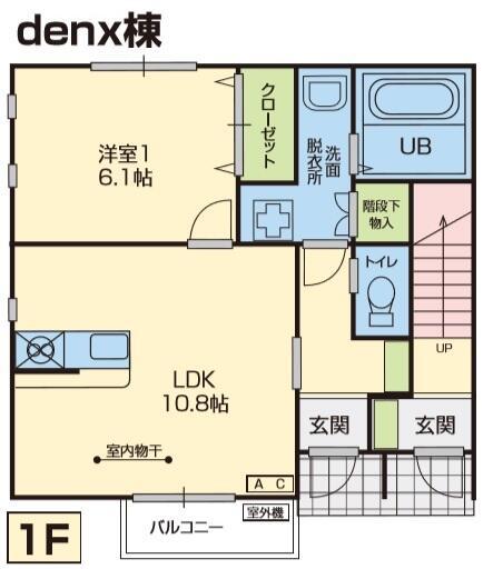 ディアマントDIAMANT DEUX北鬼柳A106(1LDK/1階)の間取り写真