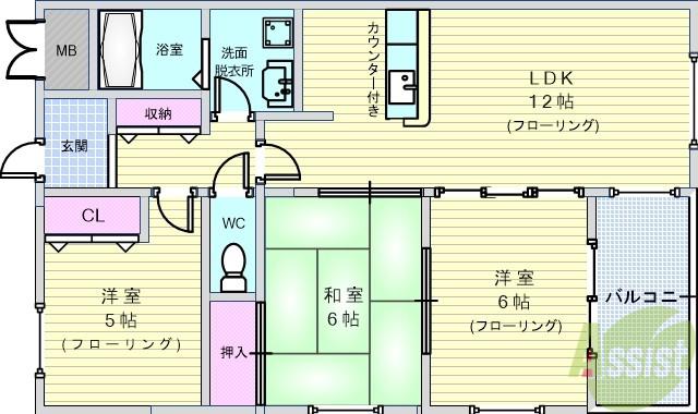サクセスパレス桜塚(3LDK/3階)の間取り写真