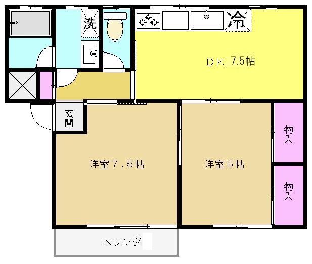 コスモ向陽(2DK/2階)の間取り写真