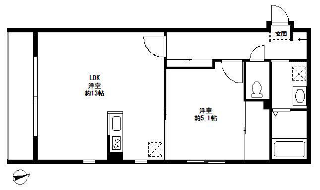 HOUSE K(1K/1階)の間取り写真