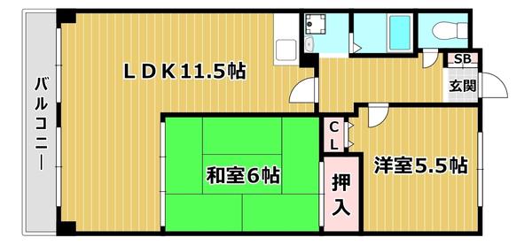 ロイヤルカーサ姫里(2LDK/2階)の間取り写真